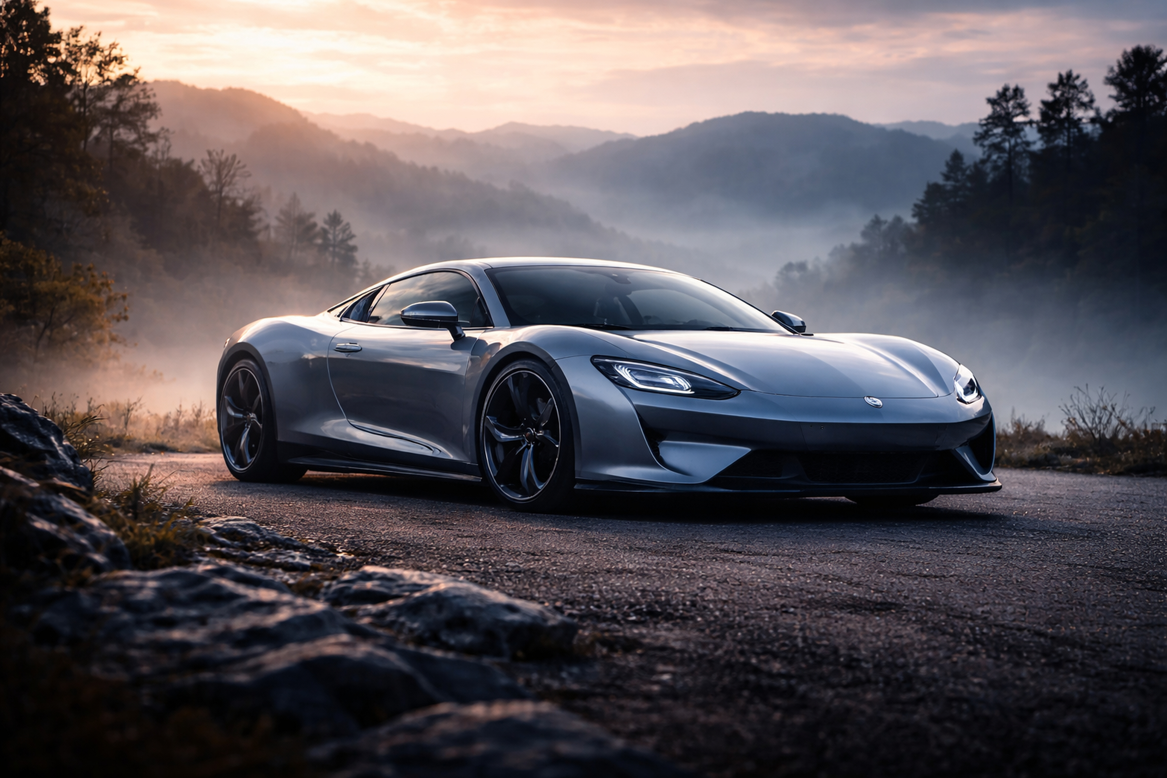 Electric Supercar at Dawn